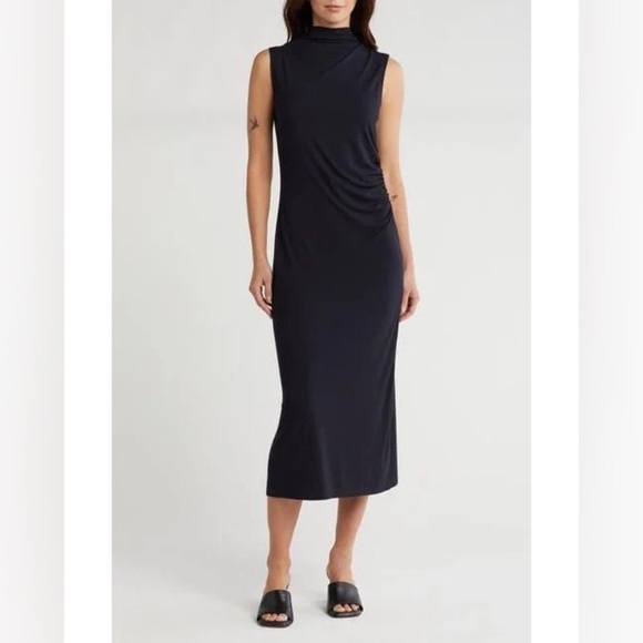 Vince black mock neck gathered waist sleeveless jersey midi dress - XL NWT - Picture 3 of 6